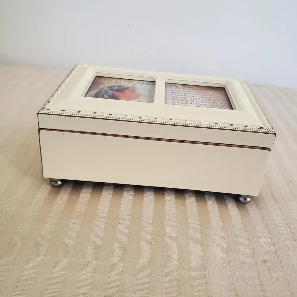 First Communion Jewelry Box Add Your Own Photo Off White